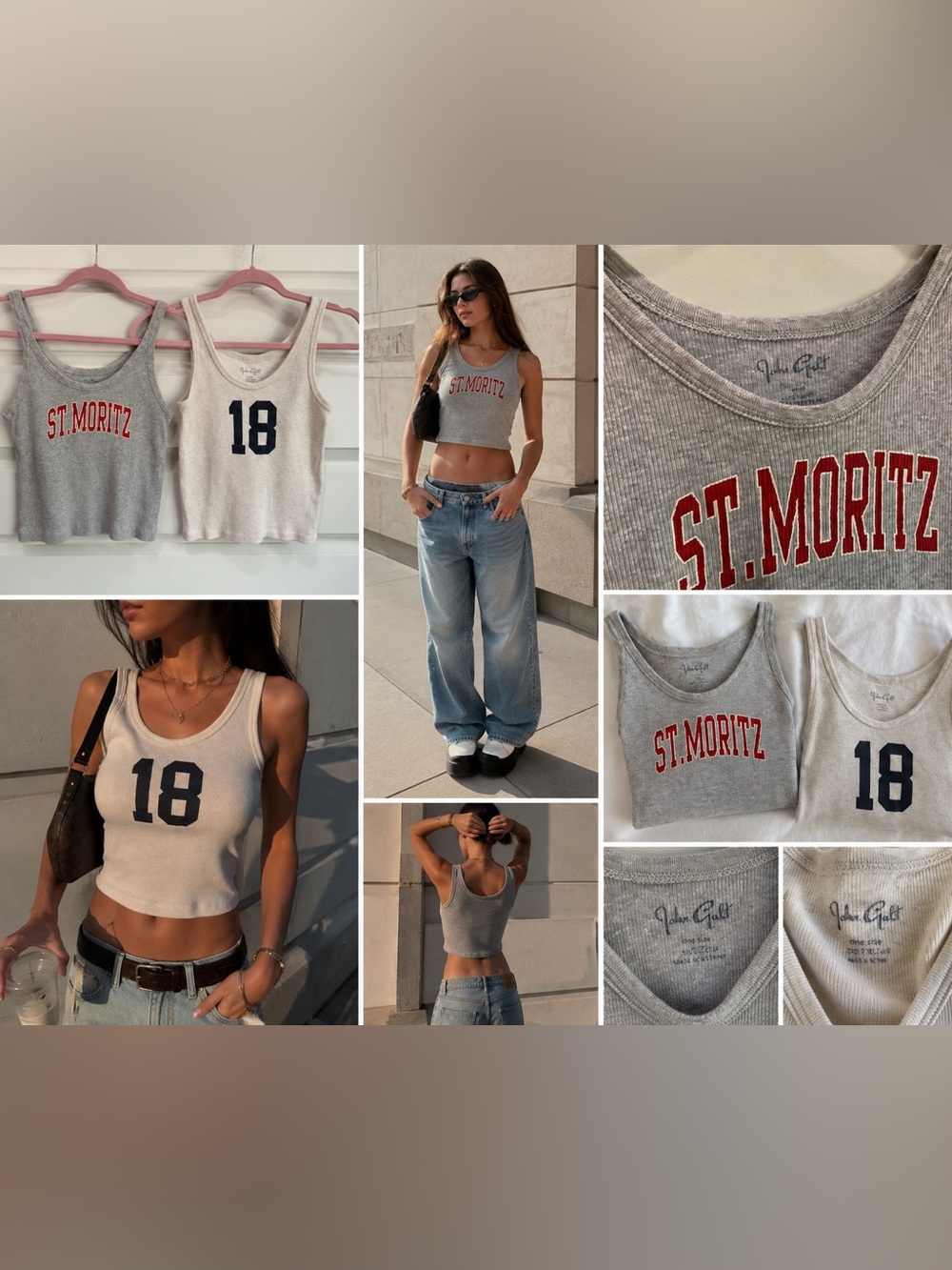 TWO brandy Melville cropped baby T Ribbed Tanks cotton gray XS/S vintage Y2K